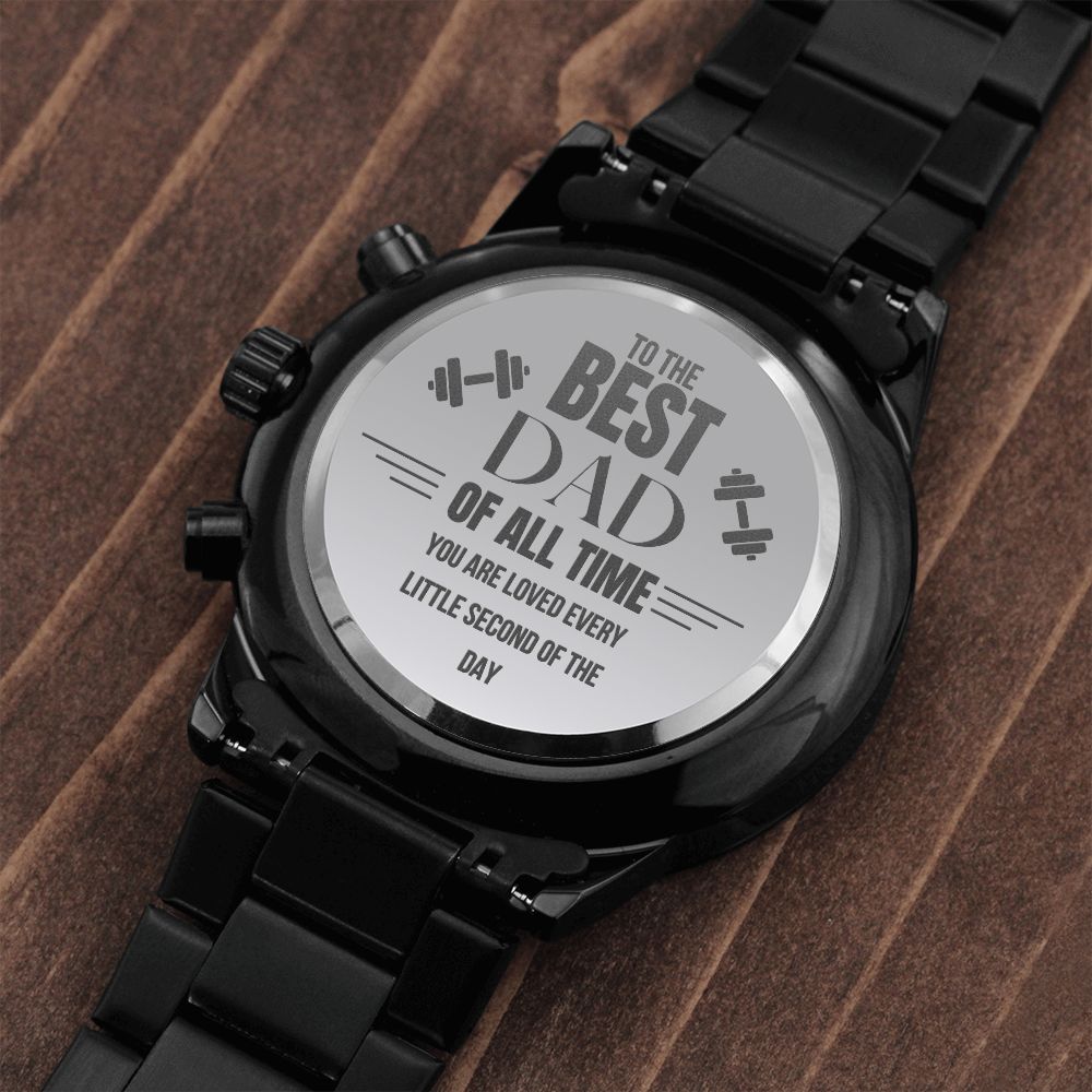 Fathers Day Gift, Mechanical Watch, Gift for Fathers, Engraved Watch To The Best Dad Of All Time, Black Chronograph Watch, Son/Daughter Gift for Dad