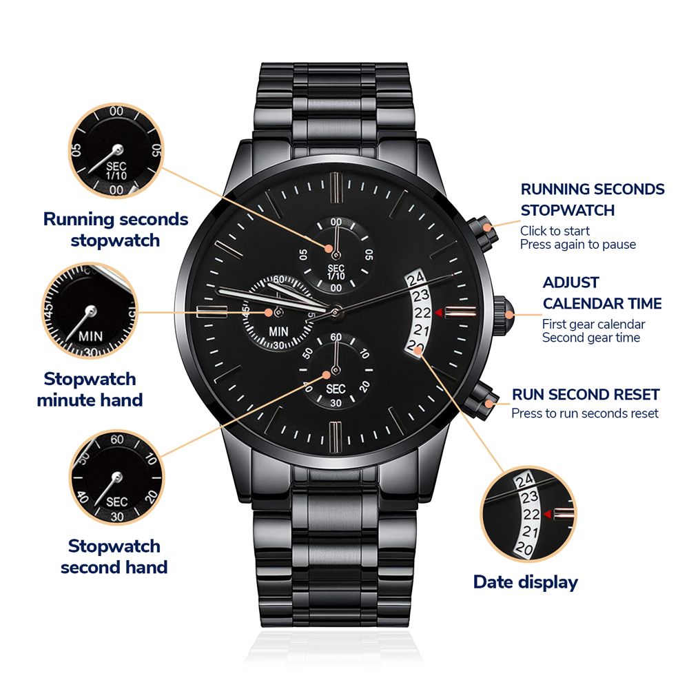 Fathers Day Gift, Mechanical Watch, Gift for Fathers, Engraved Watch To The Best Dad Of All Time, Black Chronograph Watch, Son/Daughter Gift for Dad