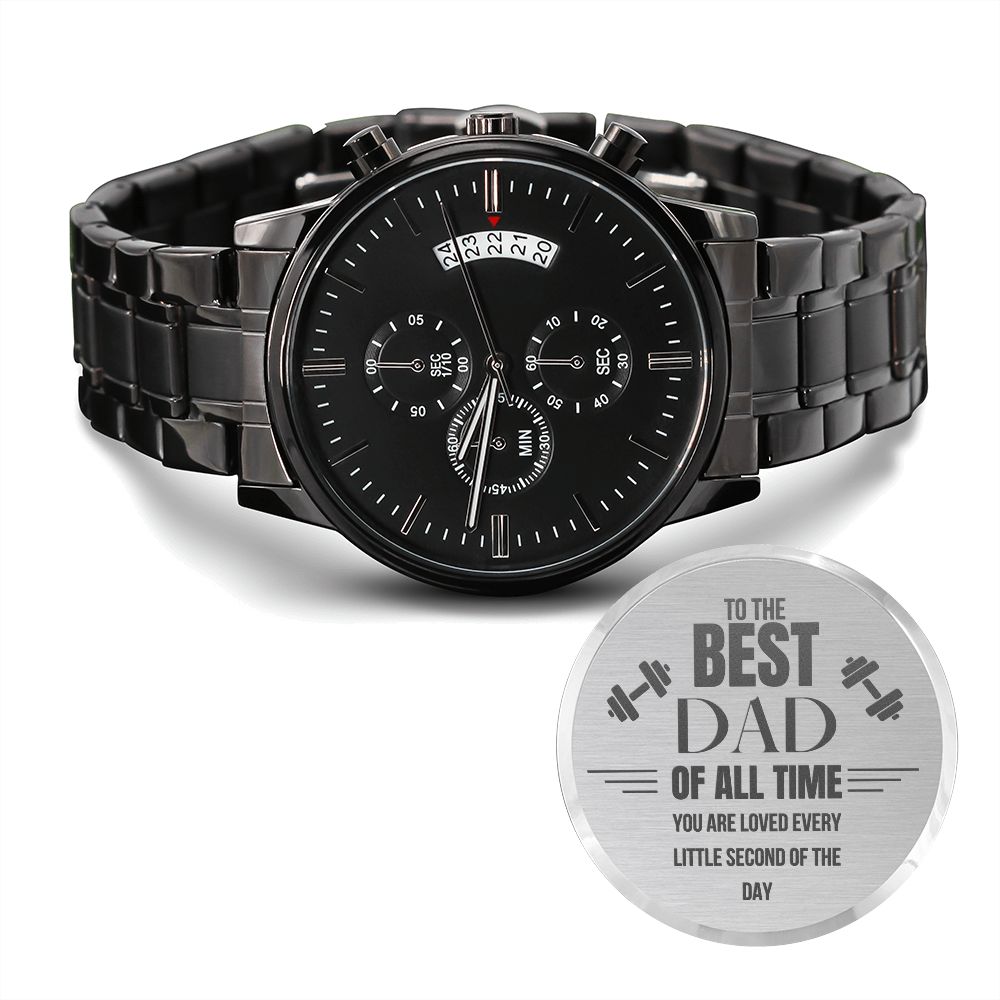 Fathers Day Gift, Mechanical Watch, Gift for Fathers, Engraved Watch To The Best Dad Of All Time, Black Chronograph Watch, Son/Daughter Gift for Dad