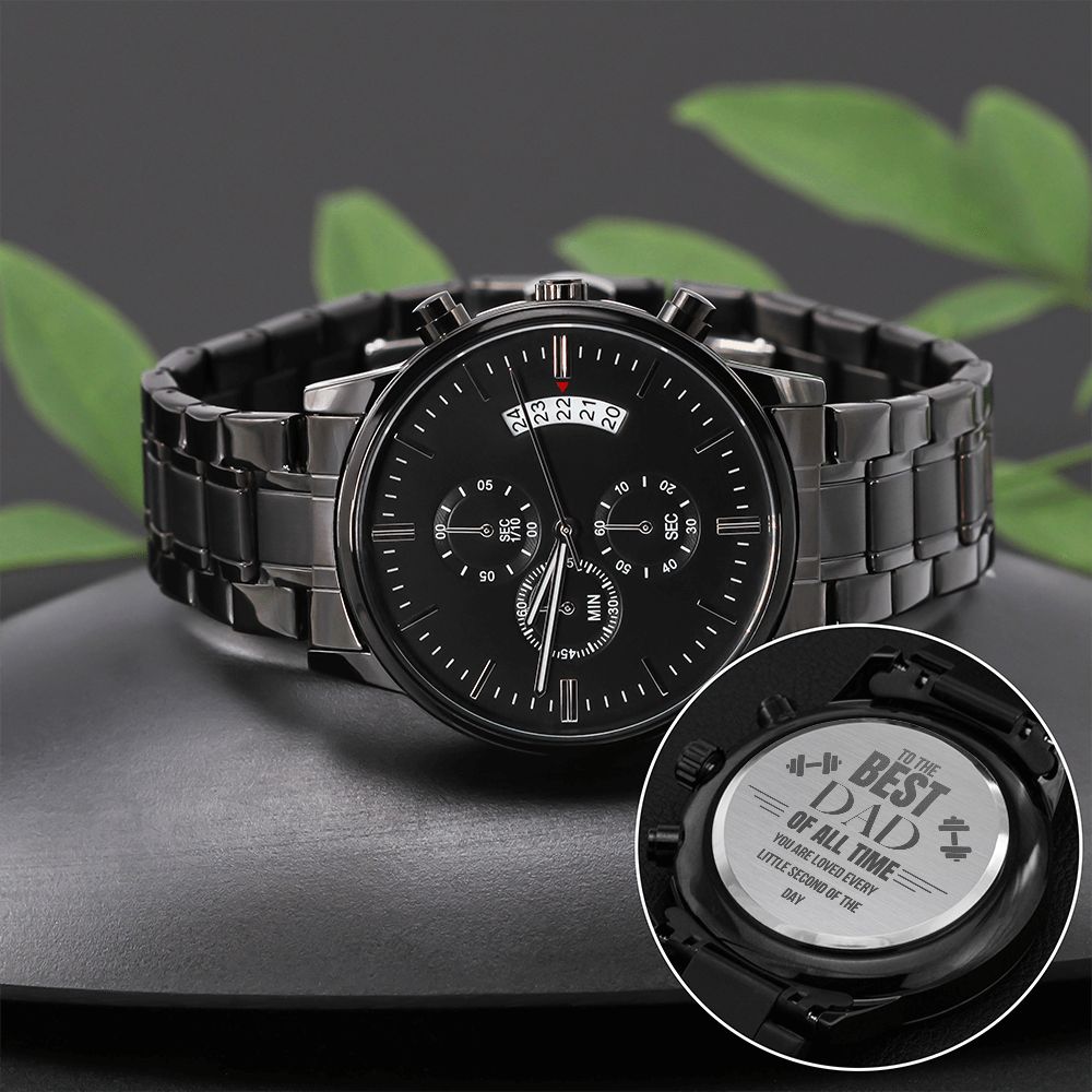 Fathers Day Gift, Mechanical Watch, Gift for Fathers, Engraved Watch To The Best Dad Of All Time, Black Chronograph Watch, Son/Daughter Gift for Dad