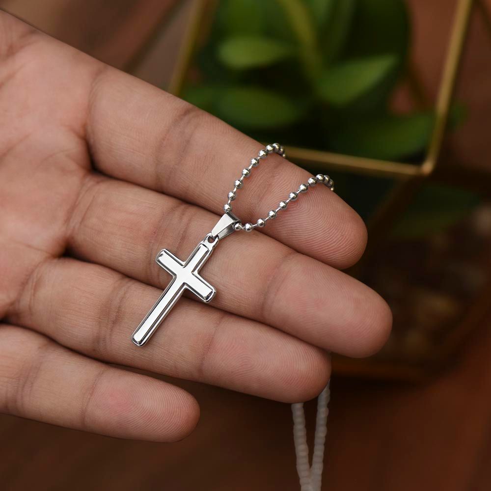 To My Daddy Stainless Cross/Ball Necklace, Gift For Dad/ New Dad, Gift From Wife/Baby