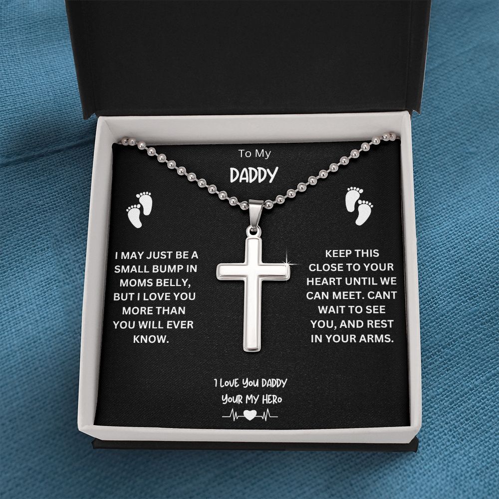 To My Daddy Stainless Cross/Ball Necklace, Gift For Dad/ New Dad, Gift From Wife/Baby