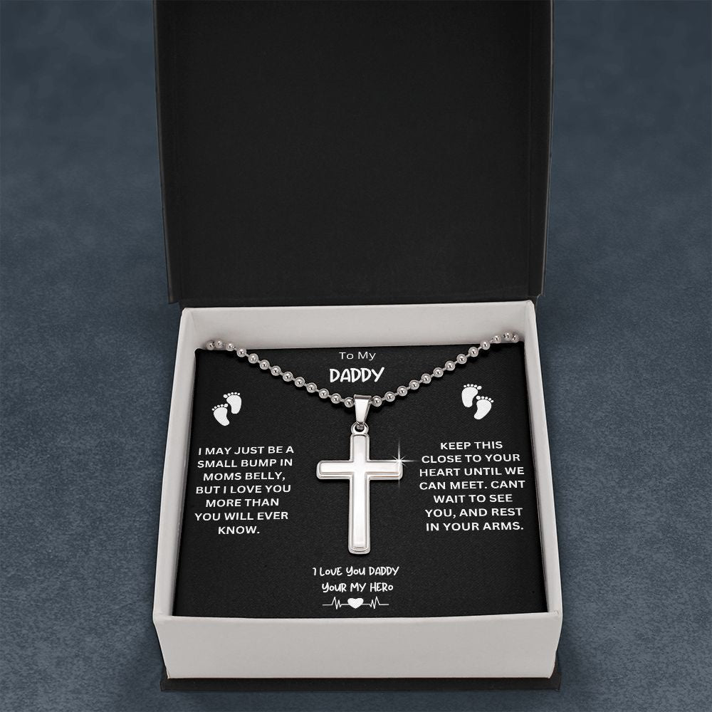 To My Daddy Stainless Cross/Ball Necklace, Gift For Dad/ New Dad, Gift From Wife/Baby