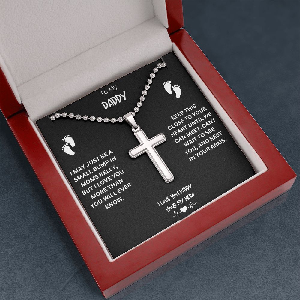 To My Daddy Stainless Cross/Ball Necklace, Gift For Dad/ New Dad, Gift From Wife/Baby