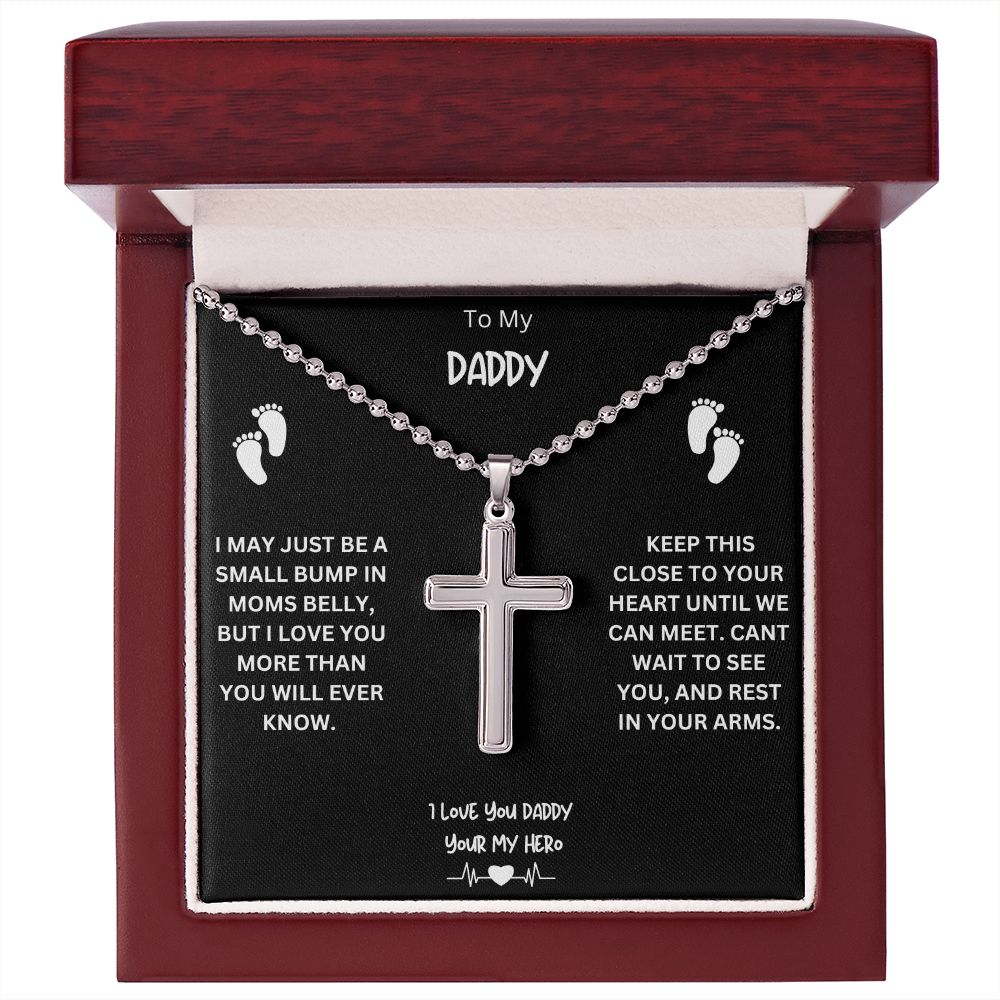 To My Daddy Stainless Cross/Ball Necklace, Gift For Dad/ New Dad, Gift From Wife/Baby