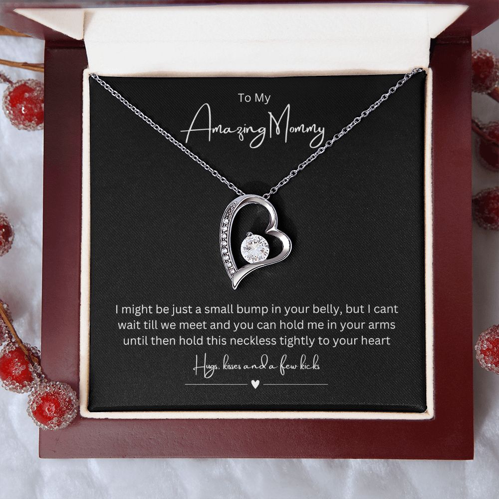 To My Amazing Mommy Forever Love Necklace, Gift For Mother/New Moms White/Yellow Gold Finish, Gift From Baby/Dad