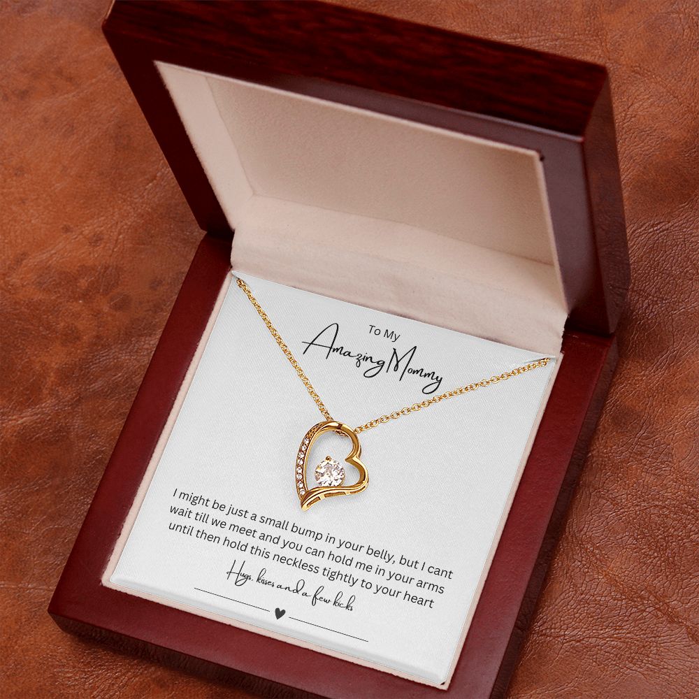 To My Amazing Mommy Forever Love Necklace, Gift For Mother/New Moms White Gold/Yellow Gold Finish, Gift From Baby/Dad