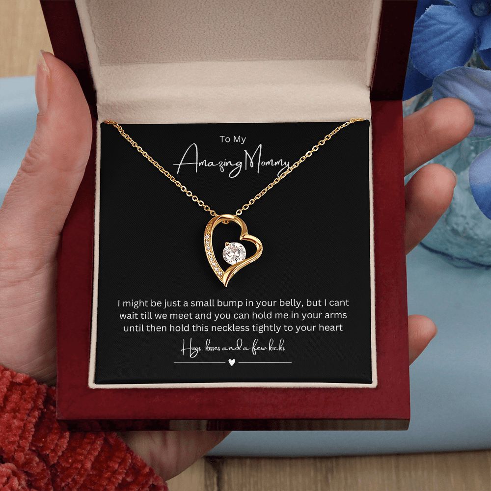 To My Amazing Mommy Forever Love Necklace, Gift For Mother/New Moms White/Yellow Gold Finish, Gift From Baby/Dad