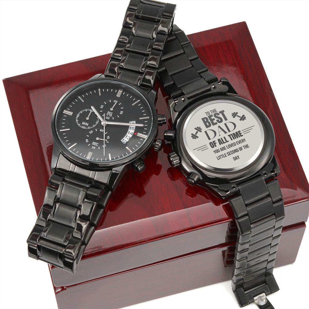 Fathers Day Gift, Mechanical Watch, Gift for Fathers, Engraved Watch To The Best Dad Of All Time, Black Chronograph Watch, Son/Daughter Gift for Dad