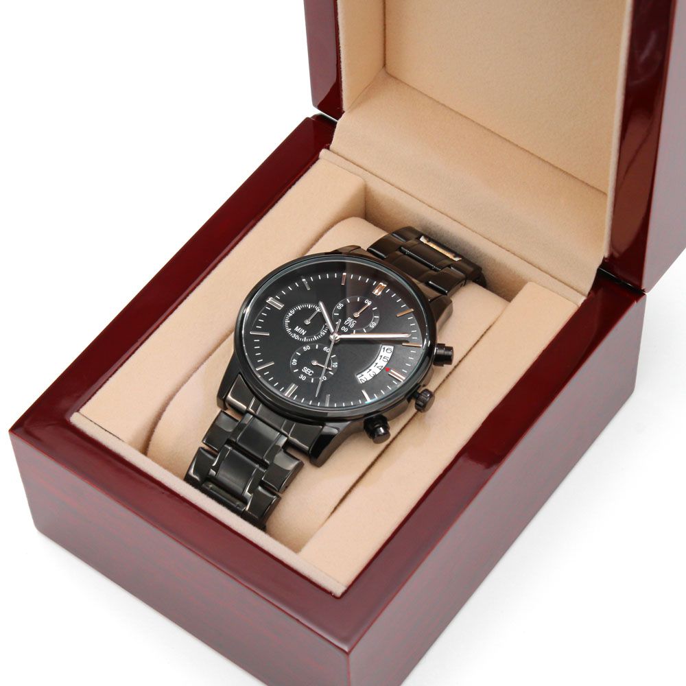 Fathers Day Gift, Mechanical Watch, Gift for Fathers, Engraved Watch To The Best Dad Of All Time, Black Chronograph Watch, Son/Daughter Gift for Dad