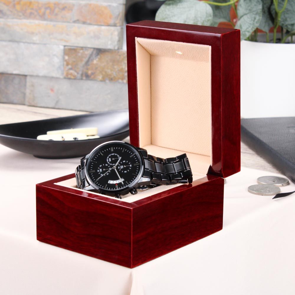 Fathers Day Gift, Mechanical Watch, Gift for Fathers, Engraved Watch To The Best Dad Of All Time, Black Chronograph Watch, Son/Daughter Gift for Dad