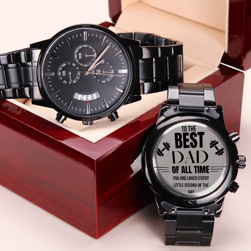 Fathers Day Gift, Mechanical Watch, Gift for Fathers, Engraved Watch To The Best Dad Of All Time, Black Chronograph Watch, Son/Daughter Gift for Dad