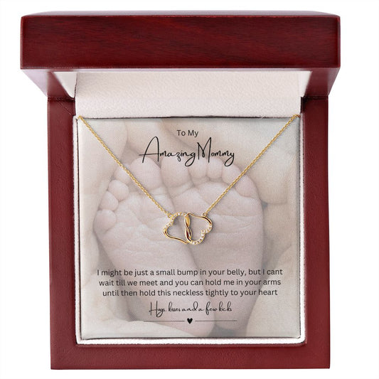 To My Amazing Mommy Eternal Love Necklace, Gift For Mother/New Mom, Yellow Gold, Gift From Baby/Dad