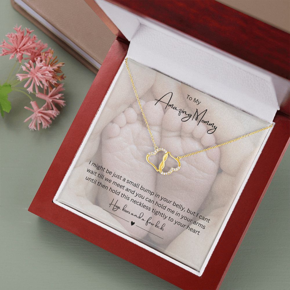 To My Amazing Mommy Eternal Love Necklace, Gift For Mother/New Mom, Yellow Gold, Gift From Baby/Dad