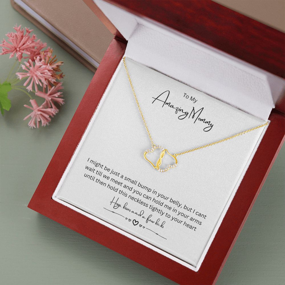 To My Amazing Mommy Eternal Love Necklace, Gift For Mother/New Mom, Yellow Gold, Gift From Baby/Dad