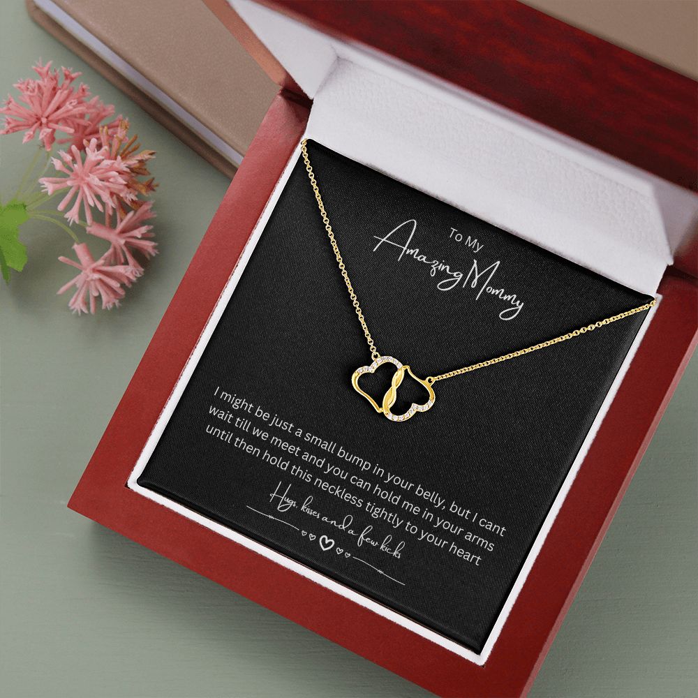 To My Amazing Mommy Eternal Love Necklace, Gift For Mother/New Mom, Yellow Gold, Gift From Baby/Dad