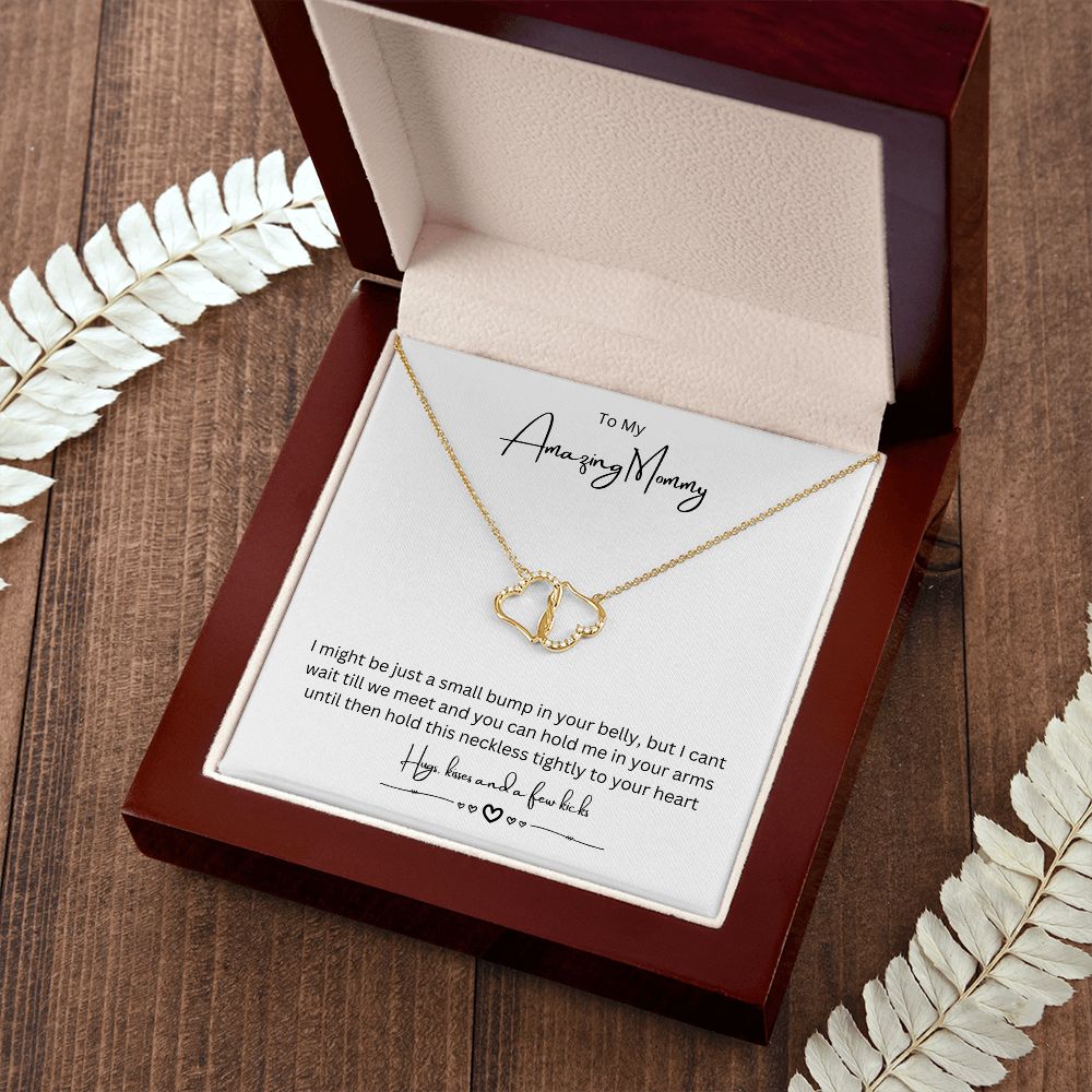 To My Amazing Mommy Eternal Love Necklace, Gift For Mother/New Mom, Yellow Gold, Gift From Baby/Dad