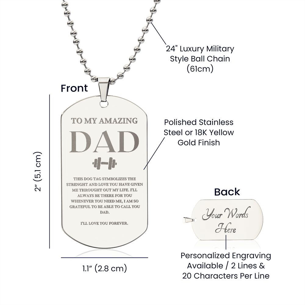 Fathers Day Dog Tag, Fathers Day Gift, Gift for Dad, Silver/Gold  Dog Tag Necklace, Gift for Father from Daughter/Son