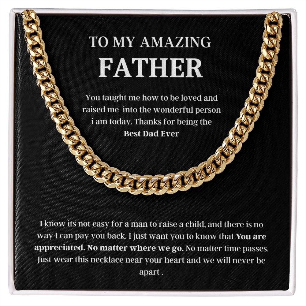 To My Amazing Father Cuban Link Chain Necklace Gift, Fathers Day Gift, Father Necklace, For Dad From Daughter/Son Black