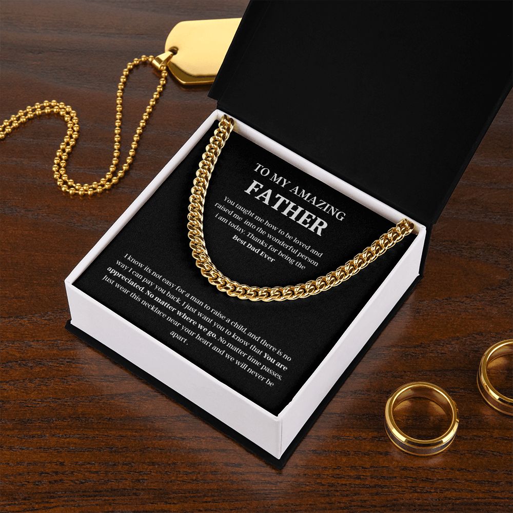 To My Amazing Father Cuban Link Chain Necklace Gift, Fathers Day Gift, Father Necklace, For Dad From Daughter/Son Black