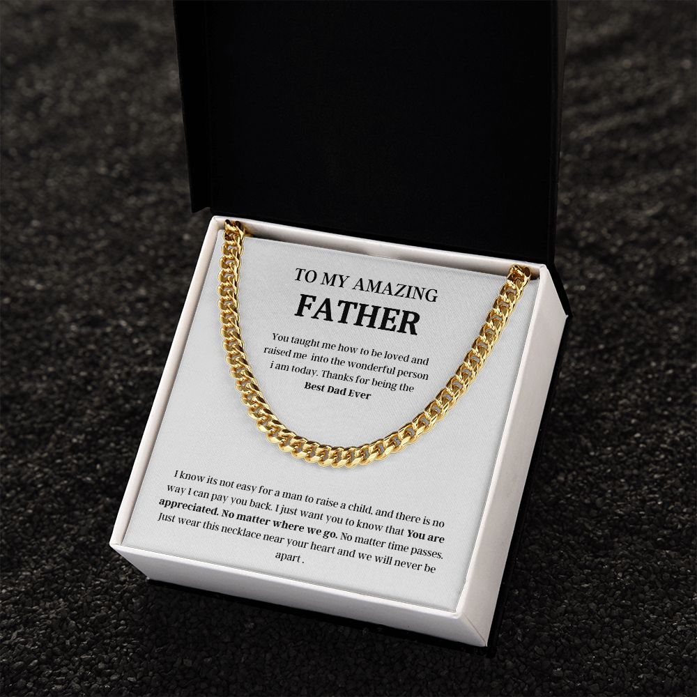 To My Amazing Father Cuban Link Chain Necklace Gift, Fathers Day Gift, Father Necklace, For Dad From Daughter/Son Black