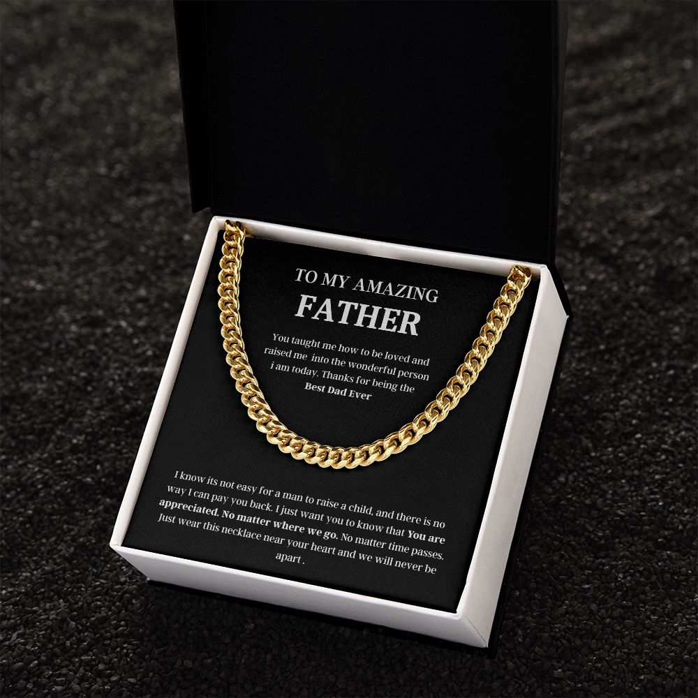 To My Amazing Father Cuban Link Chain Necklace Gift, Fathers Day Gift, Father Necklace, For Dad From Daughter/Son Black