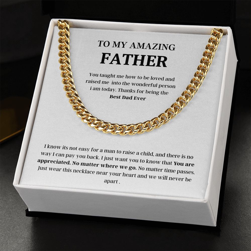 To My Amazing Father Cuban Link Chain Necklace Gift, Fathers Day Gift, Father Necklace, For Dad From Daughter/Son Black