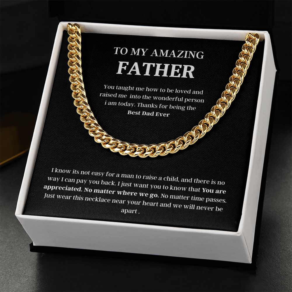 To My Amazing Father Cuban Link Chain Necklace Gift, Fathers Day Gift, Father Necklace, For Dad From Daughter/Son Black