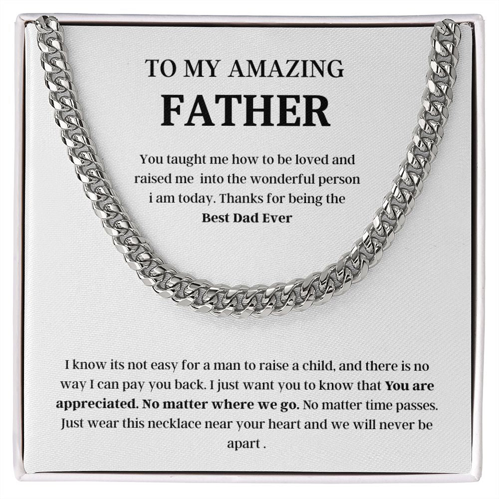 To My Amazing Father Cuban Link Chain Necklace Gift, Fathers Day Gift, Father Necklace, For Dad From Daughter/Son Black