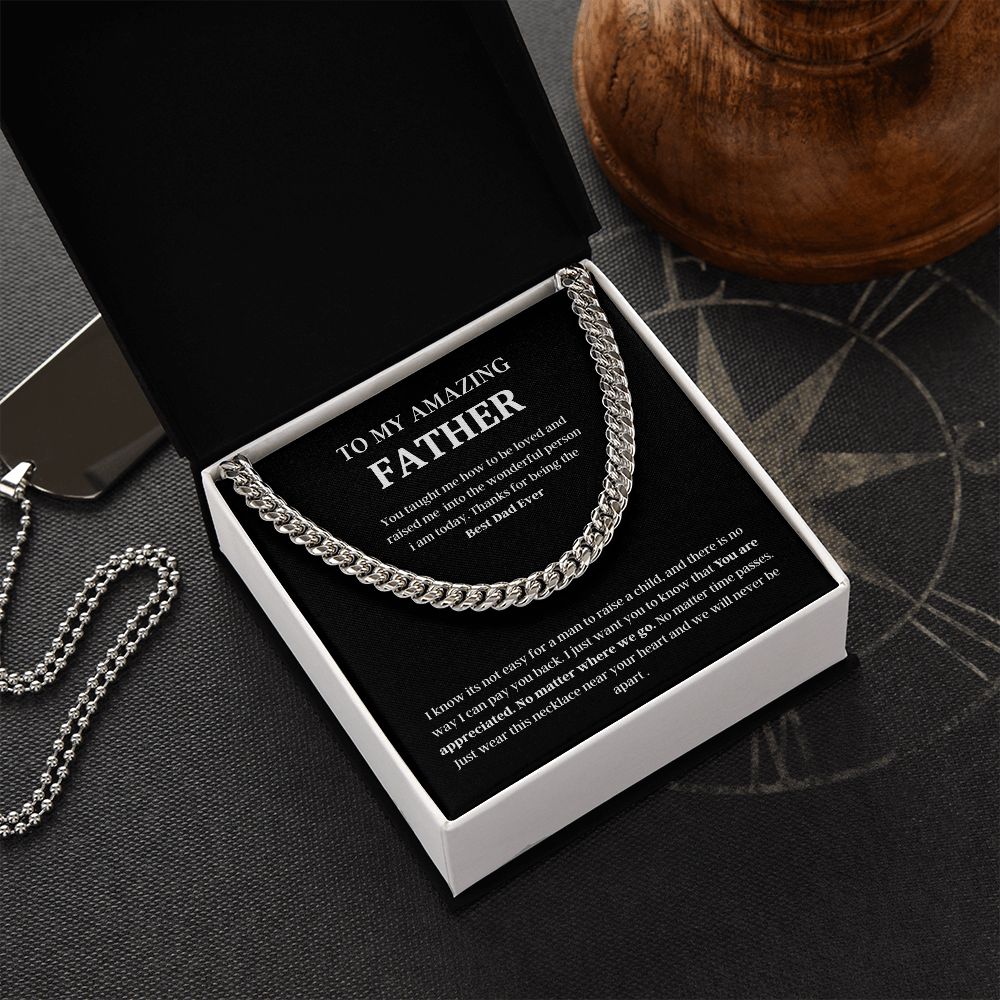 To My Amazing Father Cuban Link Chain Necklace Gift, Fathers Day Gift, Father Necklace, For Dad From Daughter/Son Black