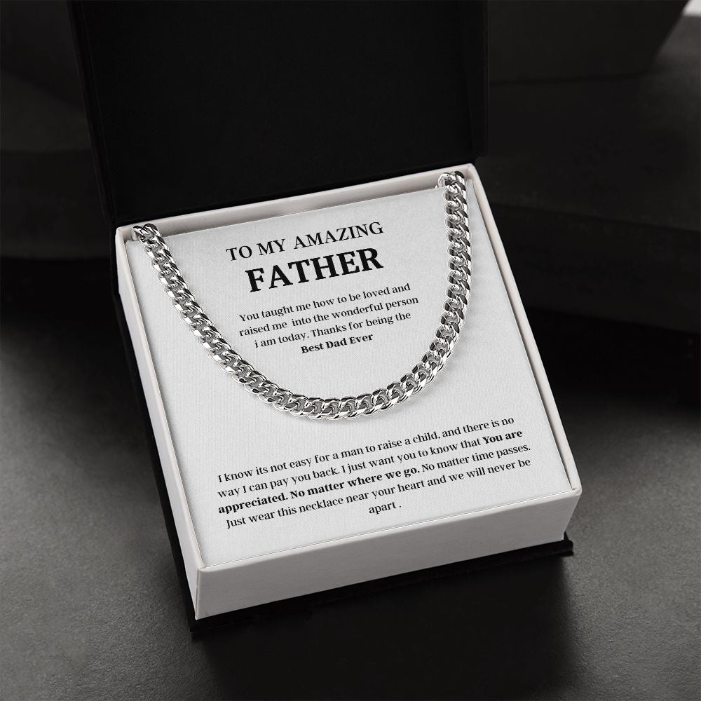 To My Amazing Father Cuban Link Chain Necklace Gift, Fathers Day Gift, Father Necklace, For Dad From Daughter/Son Black