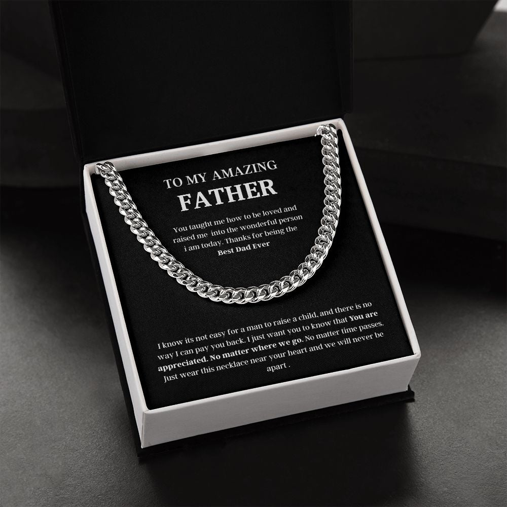 To My Amazing Father Cuban Link Chain Necklace Gift, Fathers Day Gift, Father Necklace, For Dad From Daughter/Son Black