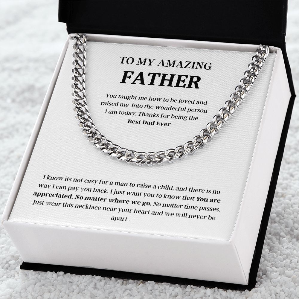 To My Amazing Father Cuban Link Chain Necklace Gift, Fathers Day Gift, Father Necklace, For Dad From Daughter/Son Black