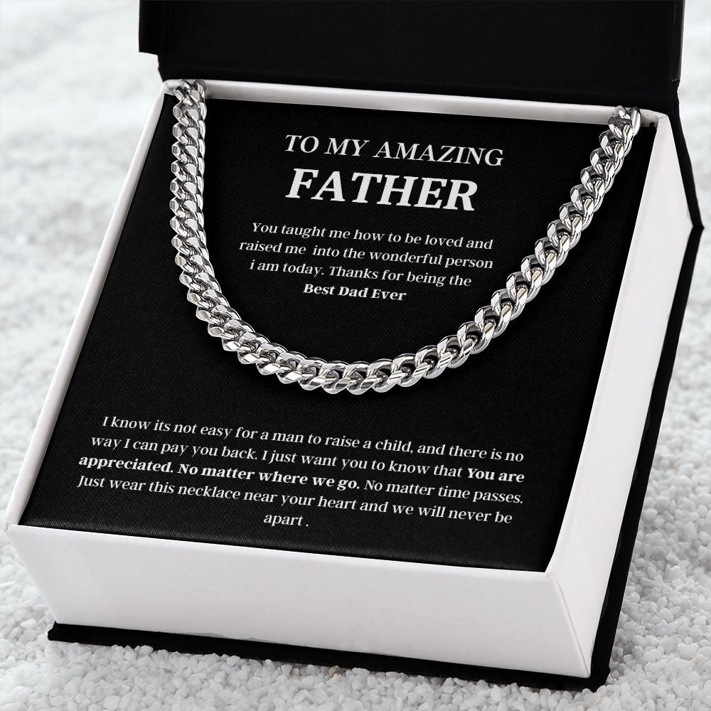 To My Amazing Father Cuban Link Chain Necklace Gift, Fathers Day Gift, Father Necklace, For Dad From Daughter/Son Black