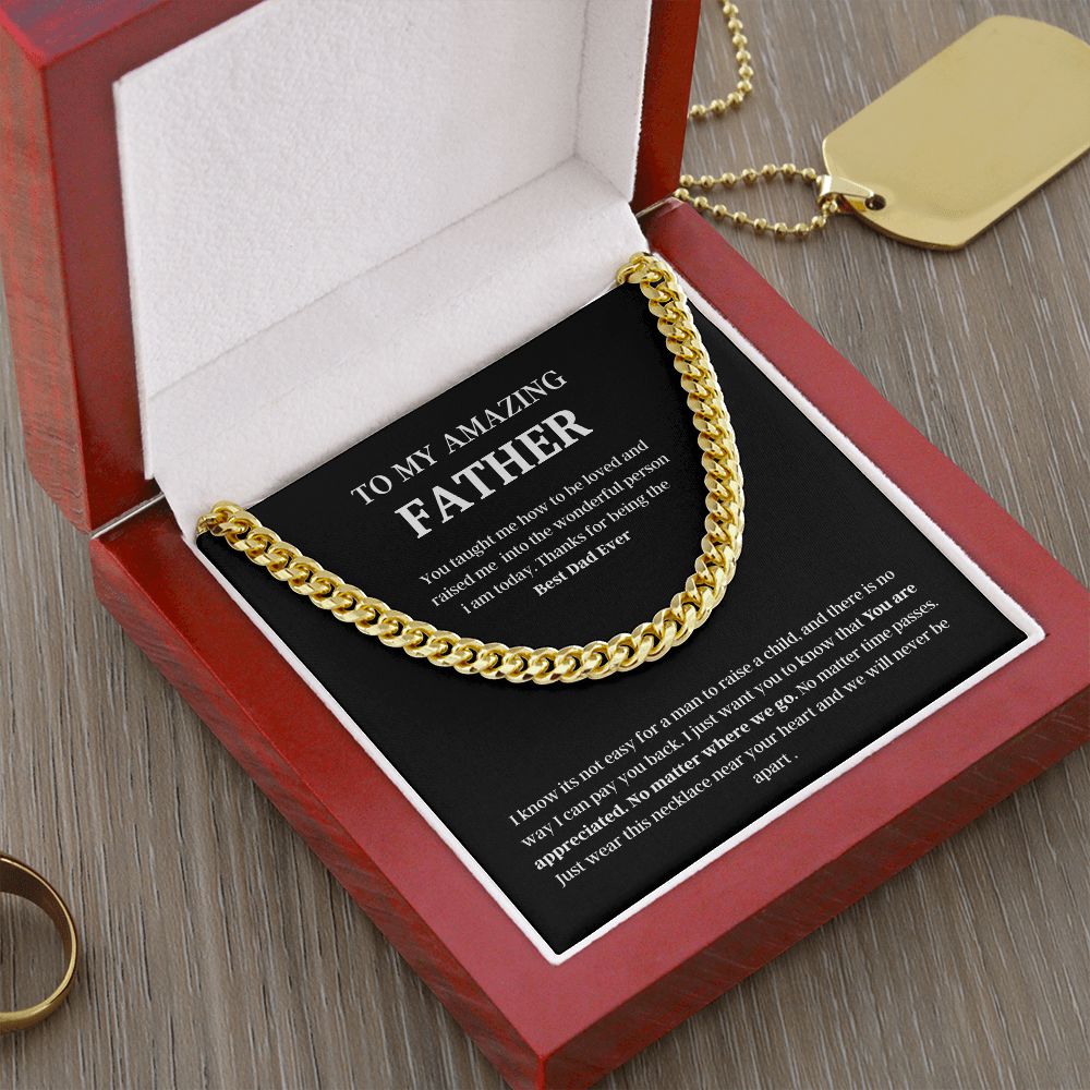 To My Amazing Father Cuban Link Chain Necklace Gift, Fathers Day Gift, Father Necklace, For Dad From Daughter/Son Black