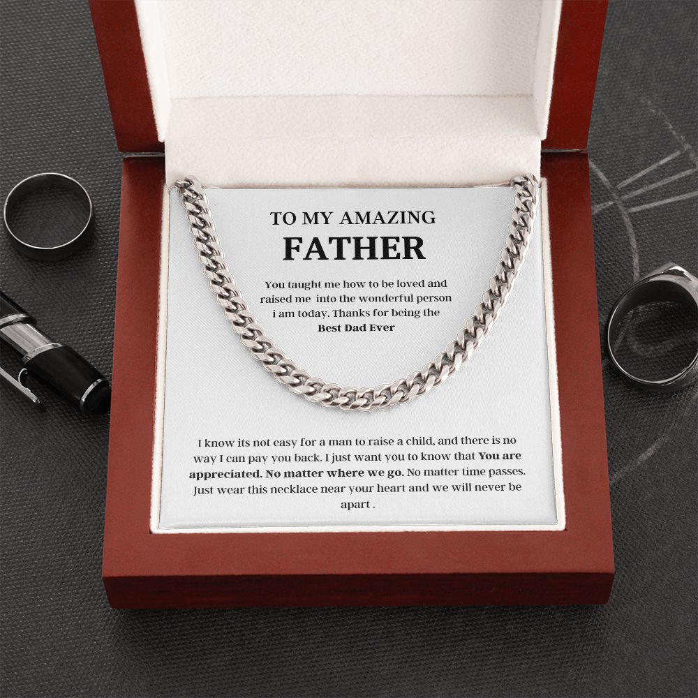 To My Amazing Father Cuban Link Chain Necklace Gift, Fathers Day Gift, Father Necklace, For Dad From Daughter/Son Black