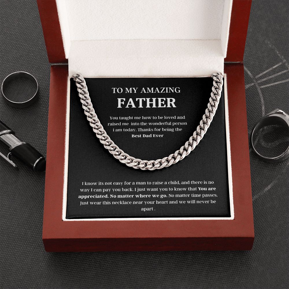 To My Amazing Father Cuban Link Chain Necklace Gift, Fathers Day Gift, Father Necklace, For Dad From Daughter/Son Black