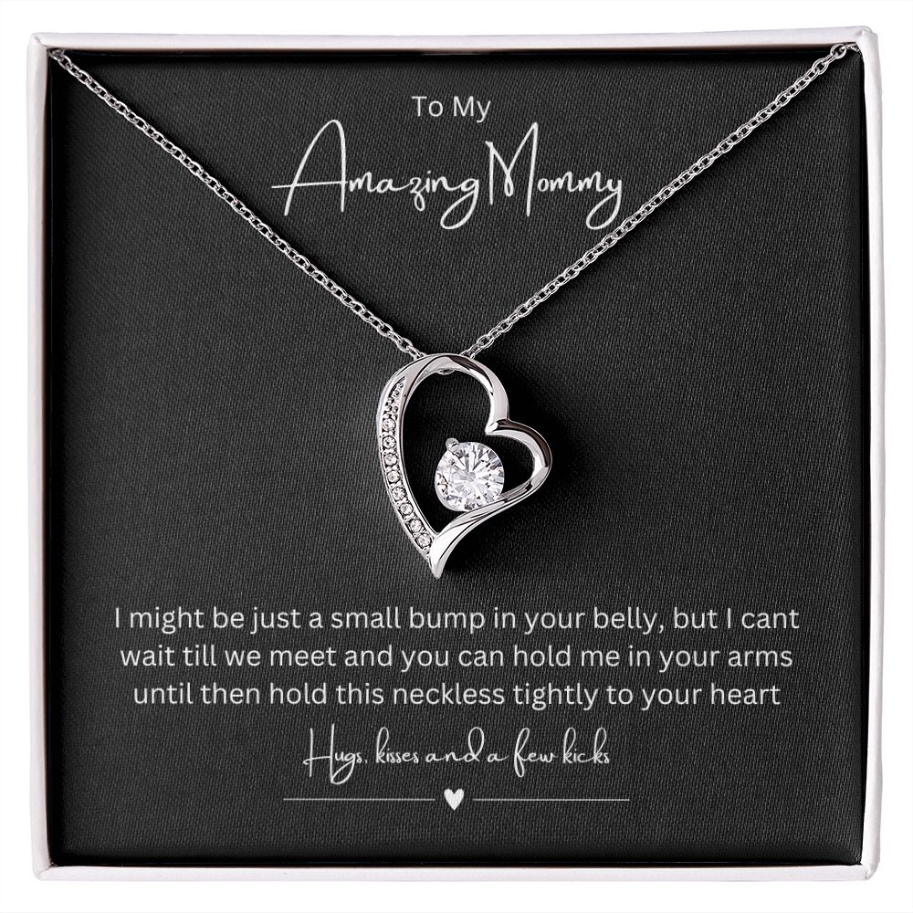 To My Amazing Mommy Forever Love Necklace, Gift For Mother/New Moms White/Yellow Gold Finish, Gift From Baby/Dad