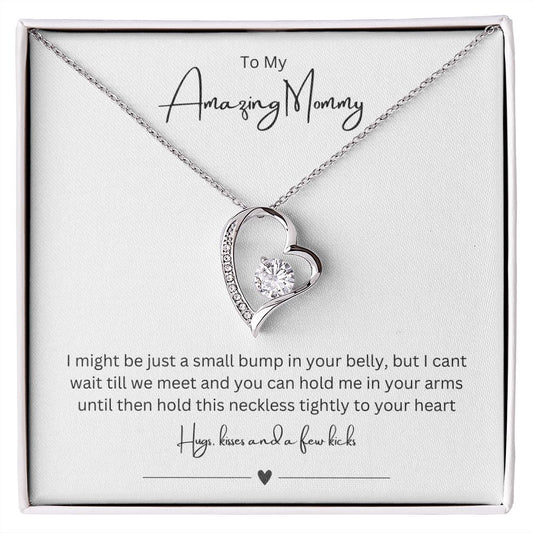 To My Amazing Mommy Forever Love Necklace, Gift For Mother/New Moms White Gold/Yellow Gold Finish, Gift From Baby/Dad