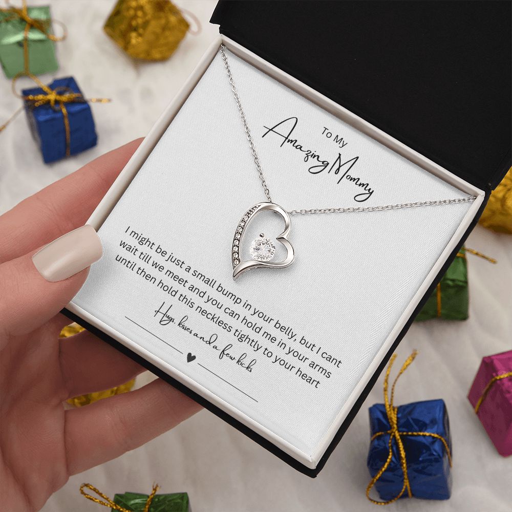 To My Amazing Mommy Forever Love Necklace, Gift For Mother/New Moms White Gold/Yellow Gold Finish, Gift From Baby/Dad