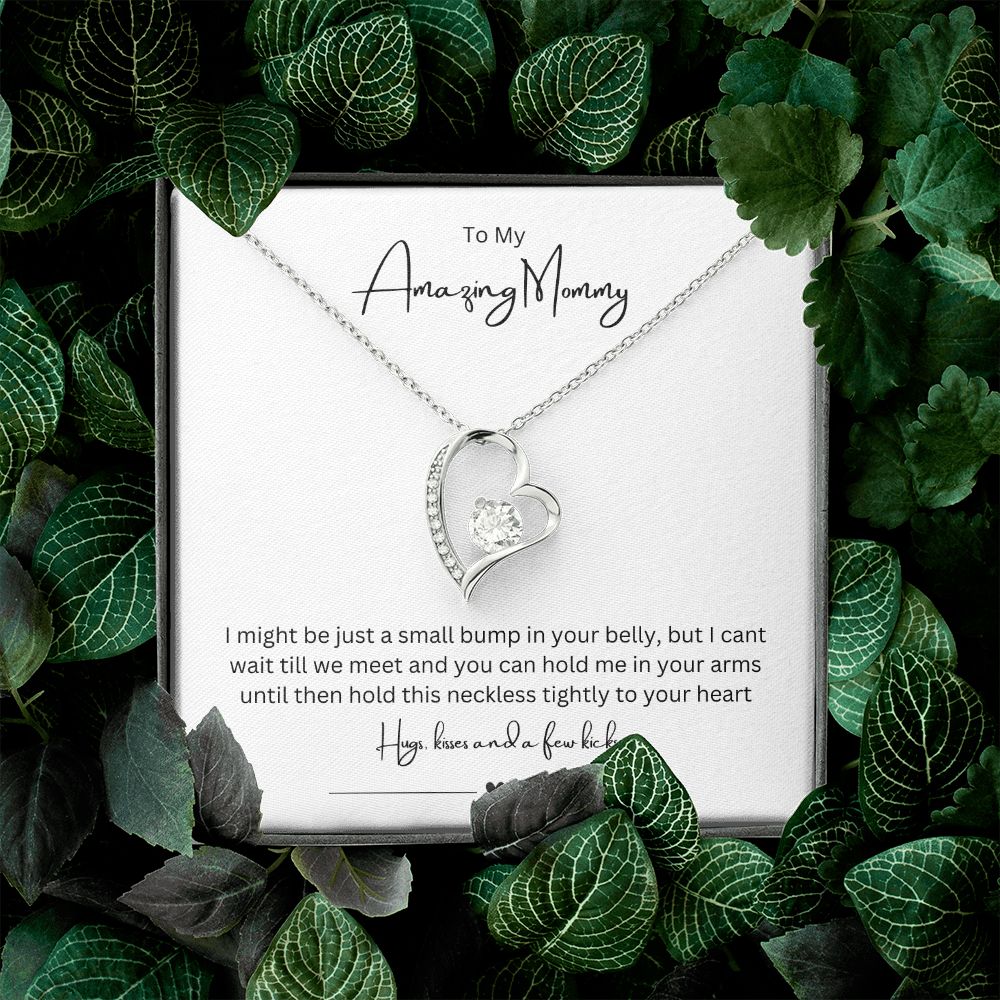 To My Amazing Mommy Forever Love Necklace, Gift For Mother/New Moms White Gold/Yellow Gold Finish, Gift From Baby/Dad