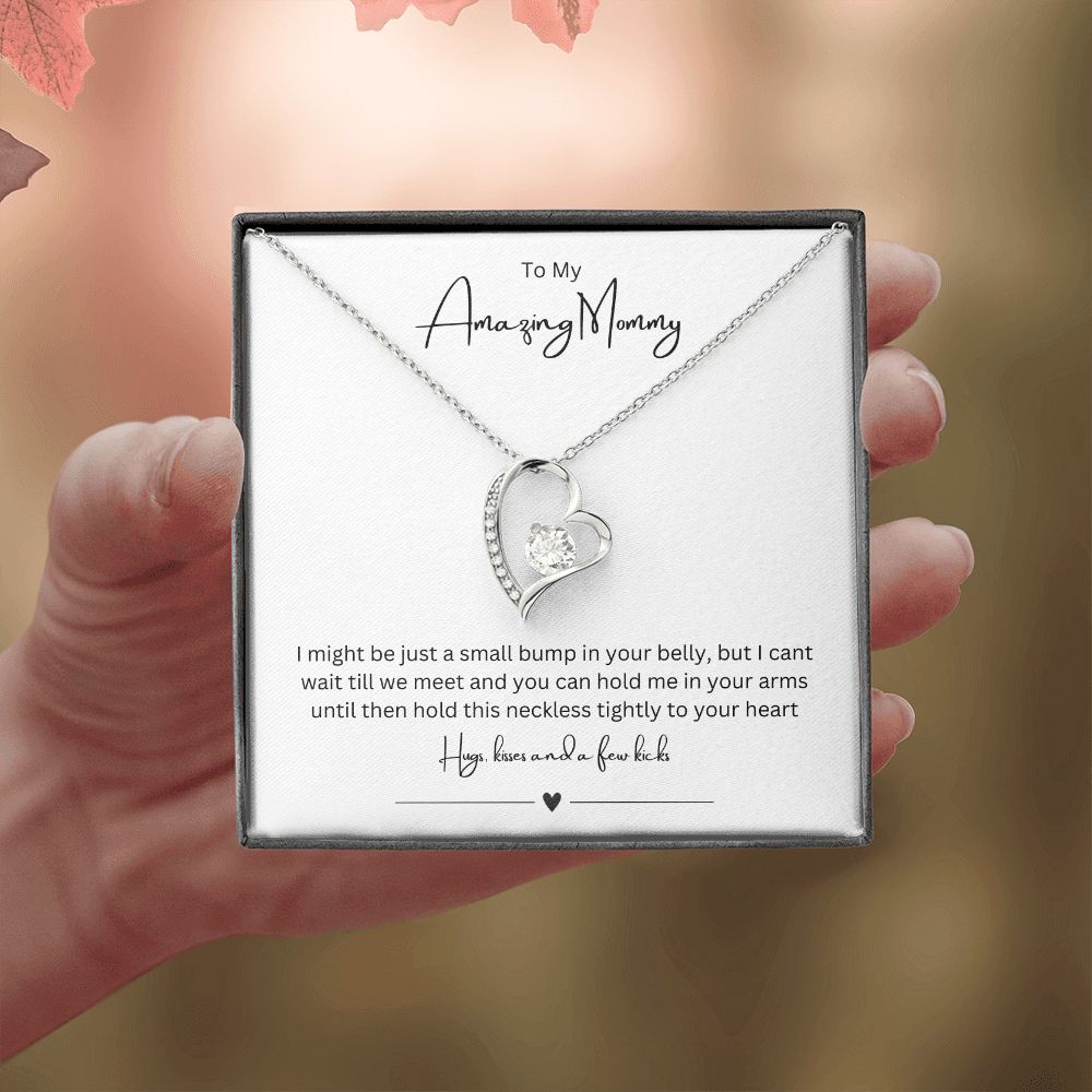 To My Amazing Mommy Forever Love Necklace, Gift For Mother/New Moms White Gold/Yellow Gold Finish, Gift From Baby/Dad