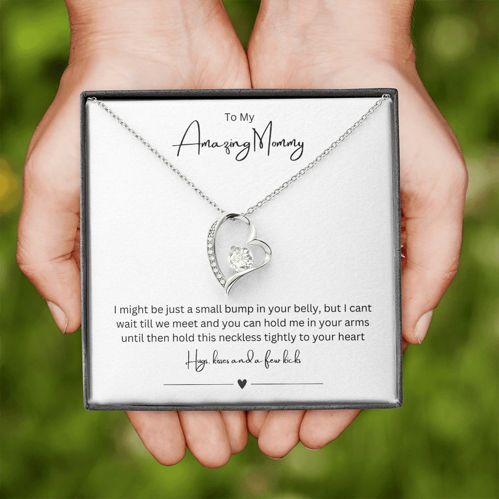 To My Amazing Mommy Forever Love Necklace, Gift For Mother/New Moms White Gold/Yellow Gold Finish, Gift From Baby/Dad