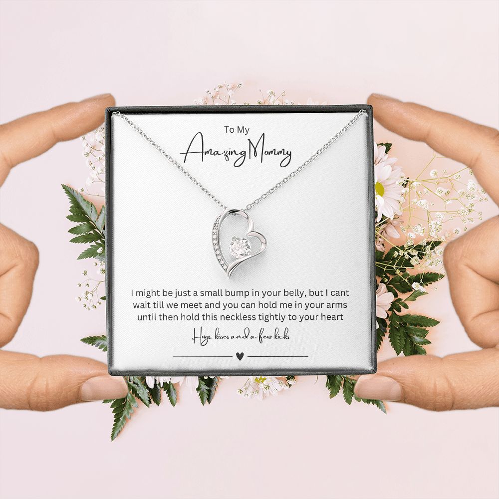 To My Amazing Mommy Forever Love Necklace, Gift For Mother/New Moms White Gold/Yellow Gold Finish, Gift From Baby/Dad