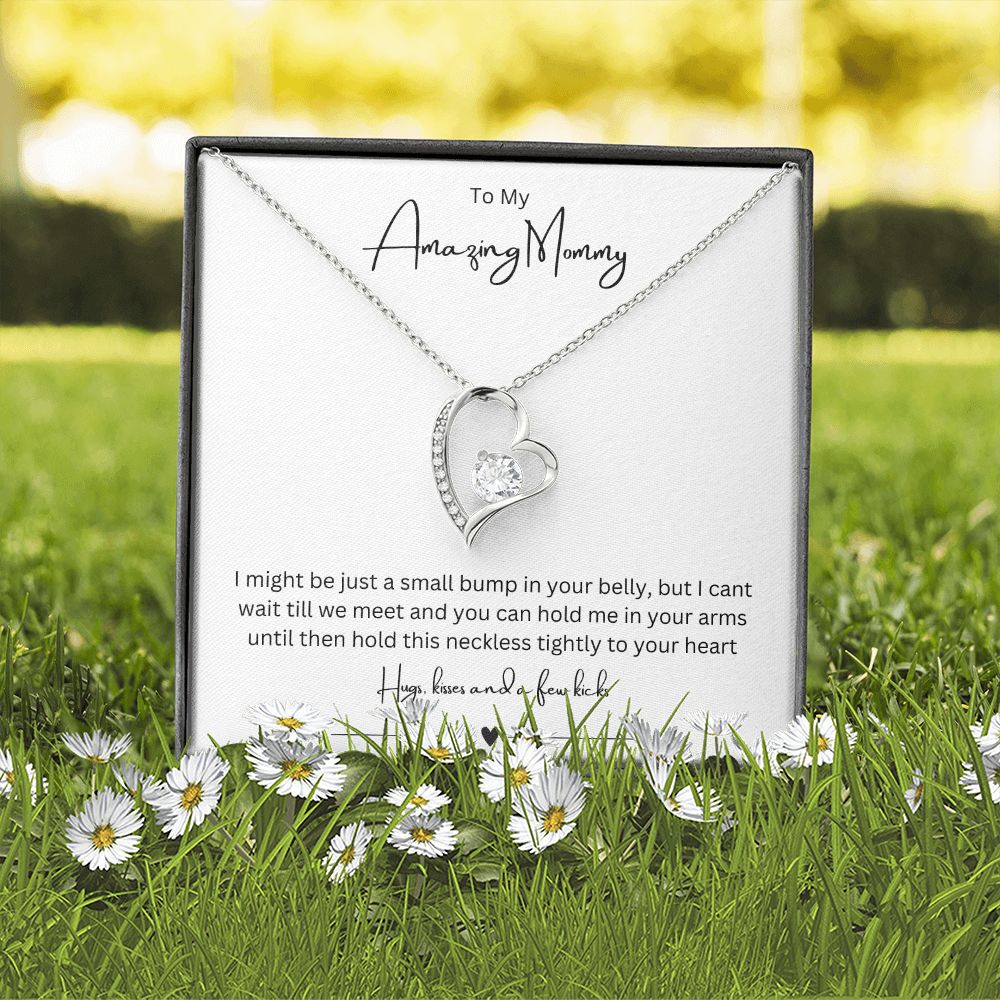 To My Amazing Mommy Forever Love Necklace, Gift For Mother/New Moms White Gold/Yellow Gold Finish, Gift From Baby/Dad