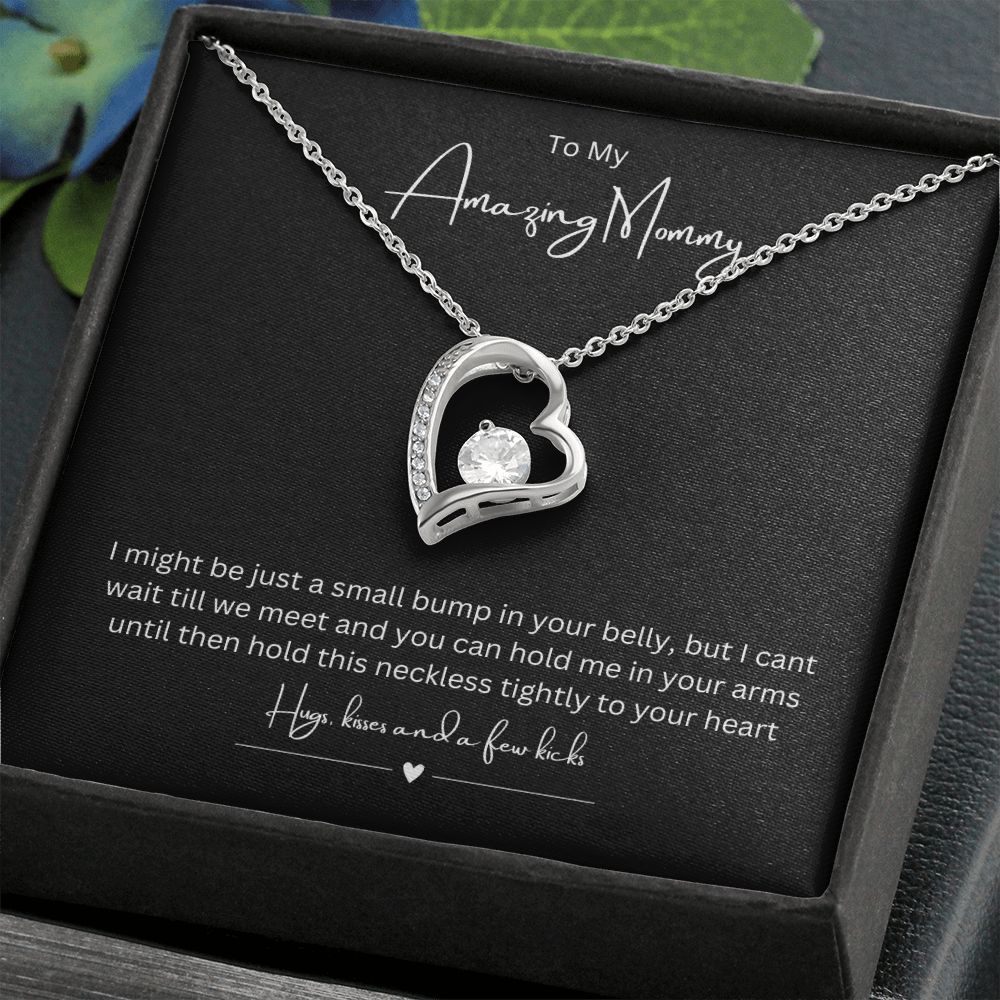 To My Amazing Mommy Forever Love Necklace, Gift For Mother/New Moms White/Yellow Gold Finish, Gift From Baby/Dad