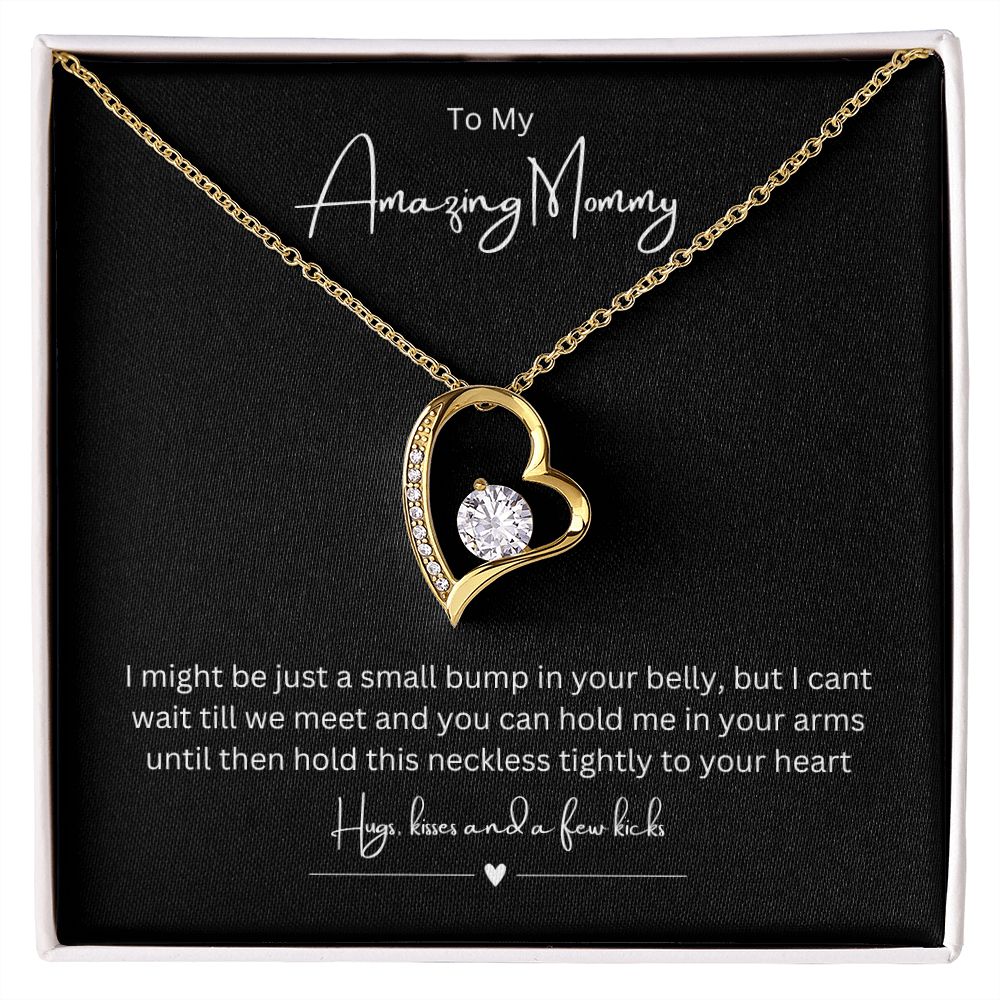 To My Amazing Mommy Forever Love Necklace, Gift For Mother/New Moms White/Yellow Gold Finish, Gift From Baby/Dad