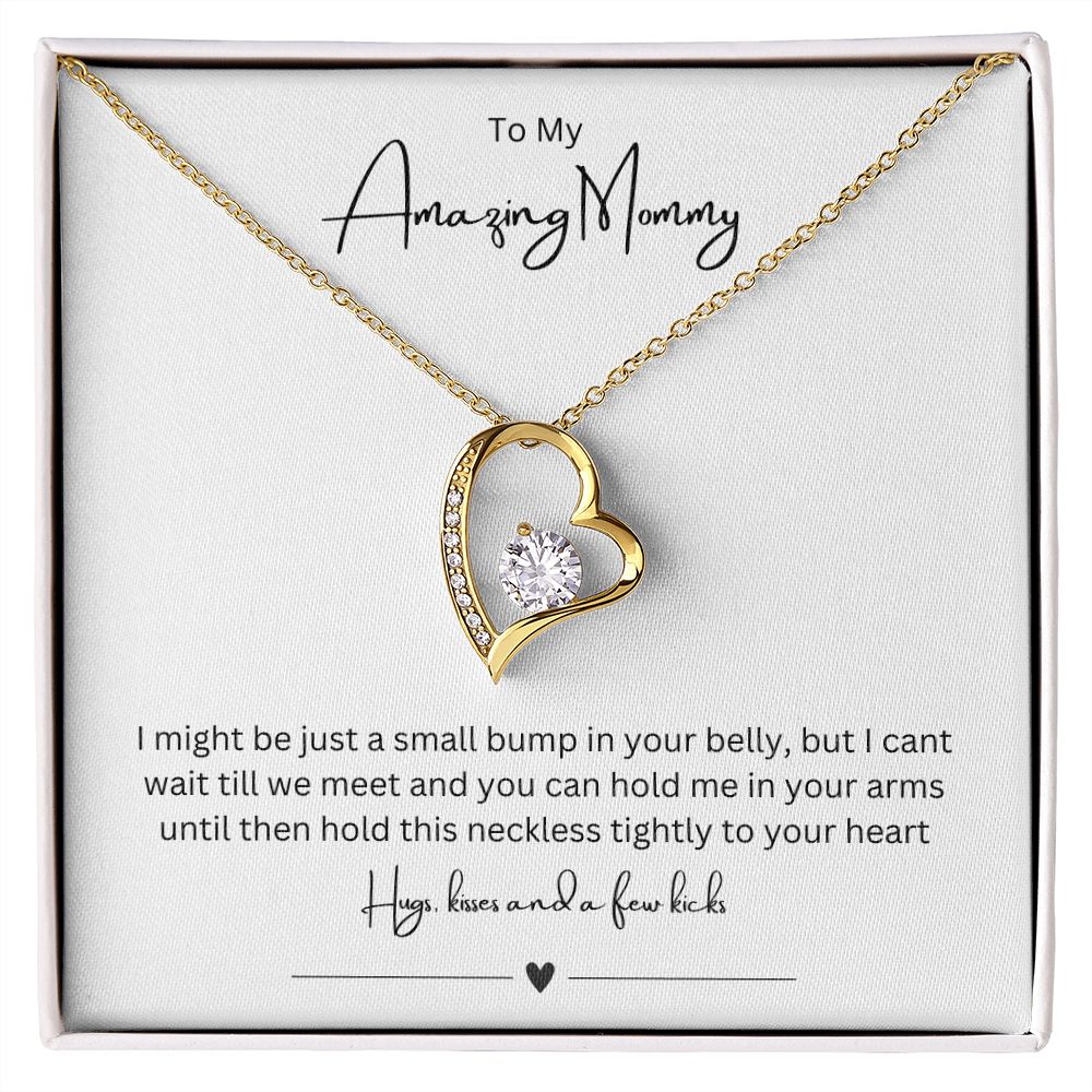 To My Amazing Mommy Forever Love Necklace, Gift For Mother/New Moms White Gold/Yellow Gold Finish, Gift From Baby/Dad