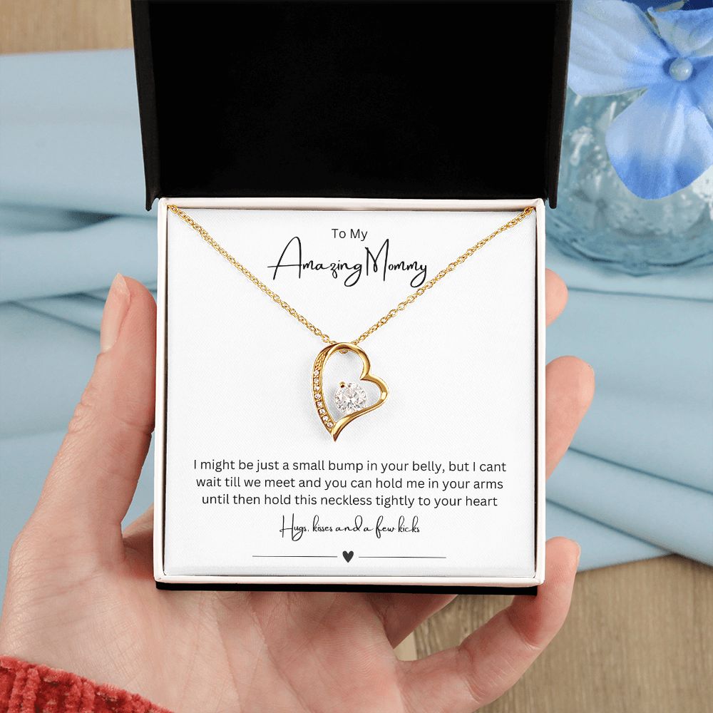 To My Amazing Mommy Forever Love Necklace, Gift For Mother/New Moms White Gold/Yellow Gold Finish, Gift From Baby/Dad