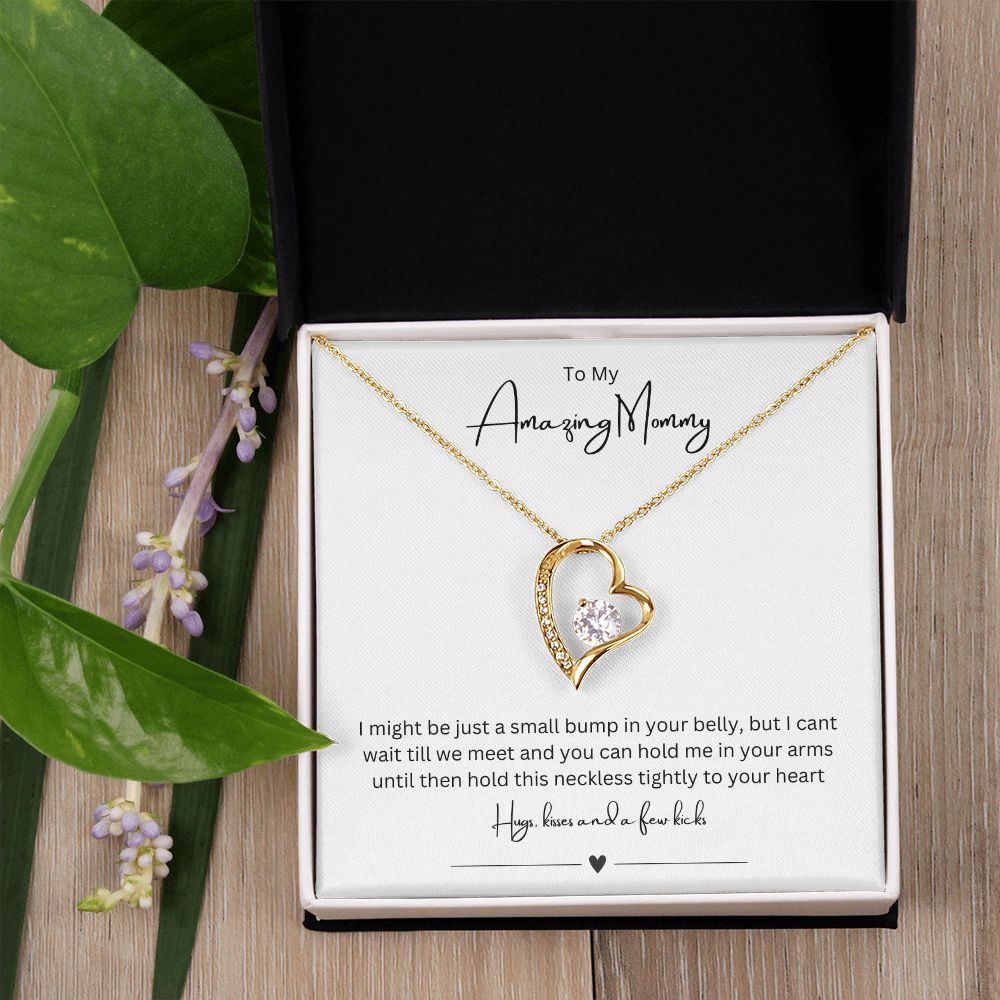 To My Amazing Mommy Forever Love Necklace, Gift For Mother/New Moms White Gold/Yellow Gold Finish, Gift From Baby/Dad